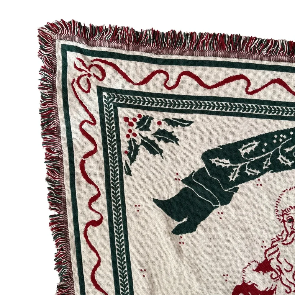 Goodwin Weavers Christmas Throw Blanket Old World Santa Red Green White Holly